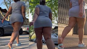 puerto rican boricua mami with thick legs and natural fat ass big booty walking with a switch in slow motion wearing a mini skirt and high heel wedge platform flip flops - HD - 5:23 video - from PornBox