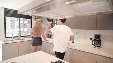 My stepdaughter catches me fucking her boyfriend in the kitchen and asks me for a bisexual threesome! - HD - 12:36 video - featuring Cata Sanchez - from Juicexxx