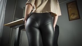 Secretary In Tight Leather Pants Visible Panty Line Tease - HD - 8:09 video - from xHamster