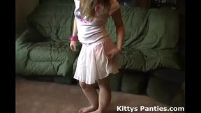 Petite teen Kitty flashing her panties in a tiny miniskirt - SD - 4:39 video - from XVideos