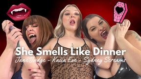 She Smells Like Dinner - Vampires Jane Judge & Sydney Screams Bite Delicious Blonde Kaiia Eve Until They've Drained Her Vitae - Vampires, Biting, Draining - HD 1080 WMV - HD - 8:03 video - from Clips4sale