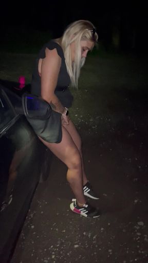 Outdoor parking at the car close-up dress pulled up blonde milf squirts legs down trembling twitch moaning, stud watches. - HD - 7:21 video - from xHamster