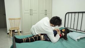Cosplay Uma Musume takes a rice shower while bound in lingerie - SD - 32:21 video - from BondageNest