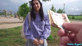 Risky public fuck for money with teen Italian babe Victoria Nyx in cute skirt and socks - HD - 15:29 video - from XGroovy