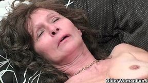 Horny Granny in Stockings Plays with Her Furry Hole - HD - 5:00 video - from Jizzberry
