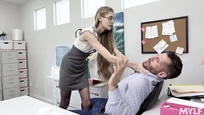 Nerdy anorexic secretary Kyaa Chimera is fucked hard by handsome co-worker - HD - 7:55 video - from AnySex