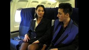 Brunette beauty wearing stewardess uniform gets fucked on a plane - SD - 17:58 video - from XVideos