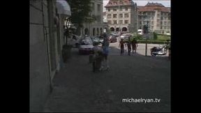 Swiss blondes invite a lucky guy to join them for hot public threesomes - 9:37 video - from W1mp