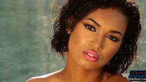 Ebony petite Noelle Monique strips out of her bikini solo - HD - 5:33 video - from Jizzberry