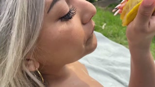 Squirting a huge cucumber on a picnic day!  Naty delgado - HD - 12:18 video - from Pornfact