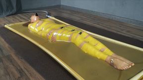 Mummification with yellow ribbons in a vacuum bed with vibration - HD - 8:07 video - from LoyalFans