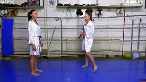 Hungarian cutie Cassie vs Blue Angel in a hardcore strap-on sexfight - SD - 33:20 video - from LesVids