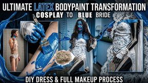Total Blue Bride Bodypaint Process: Spooky Latex Transformation & Undead Cosplay Reveal (Mesmerizing Full Body Paint, WAM Fetish) - HD - 15:03 video - from Clips4sale