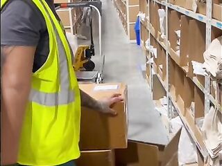 Flirty warehouse worker sucks her co-workers wang after work - HD - 10:14 video - from Ebony8