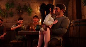 Hot Sensual Platinum Blonde Barmaid Flirty Wild Night in Bustling Medieval Fantasy Tavern with Cheerful Patrons - HD - 5:32 video - from FapHouse