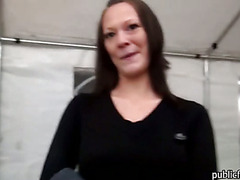 Real amateur Sandy Ambrosia flashes and pussy fucked for cash - SD - 8:09 video - from Pervclips