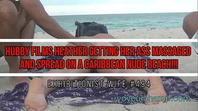 Exhibitionist Wife 494 - MILF Heather Silk Getting Ass Spread By Voyeurs On Caribbean Nude Beach!!! We Sit Back With Hubby To Watch And Film! HD - HD - 7:29 video - featuring Heather Silk - from xnxxGold