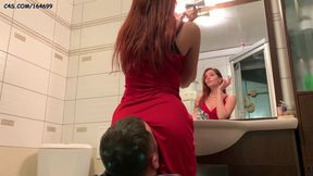 Mistress Sofi in red dress use chair slave - ignore facesitting femdom - HD - 8:41 video - from FapHouse