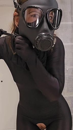 Nylon Zentai Catsuit and Gasmask Hot Encasement - HD - 0:40 video - from FapHouse