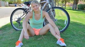 Mindy flashes on her bicycle then goes home to toy her pussy - 4:47 video - from EroticBeauties