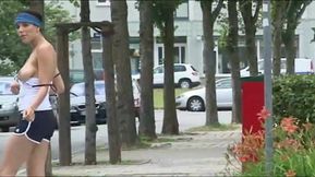 Perv chick walking in the street and flashing her big natural boobs - HD - 26:18 video - from Xozilla