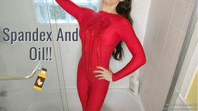 Spandex Catsuit- Oil Fetish - HD - 14:52 video - from Clips4sale
