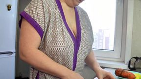 The MILF is cooking soup and showing off her breasts. - HD - 7:15 video - from xHamster