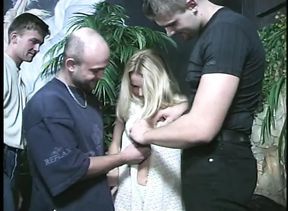 Luxurious blonde whore is serving five men outdoors against the stone wall - 27:22 video - from xHamster