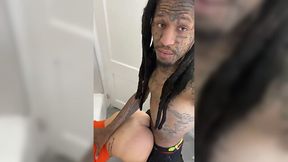 A black beauty stands in a doggy style right in the bathroom for the sake of a big black dick. - HD - 5:00 video - from AnySex