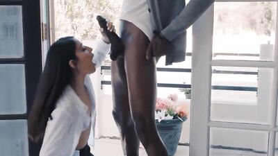 Slender cutie goes on her knees to suck a BBC before interracial drilling - HD - 27:31 video - featuring Emily Willis - from Interracial