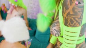 Heavily tattooed sluts in wild lesbian orgy with large toys - SD - 9:58 video - from Cum-Porn