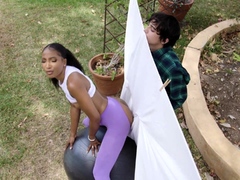 Black yoga milf lost in lust for young white cock outside - HD - 22:54 video - from PornLib