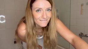 Toilet fetish on a white dress, heels and garters - SD - 5:22 video - from Clips4sale