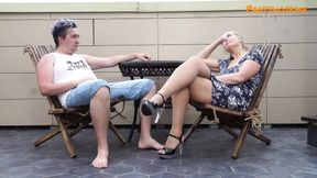 Slutty Wife and hubby decide to have pantyhose sex out on the balcony - HD - 8:12 video - from xHamster