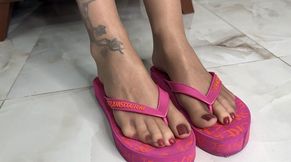 My favorite pink flip flops and tan pantyhose on me - HD - 15:00 video - from LoyalFans