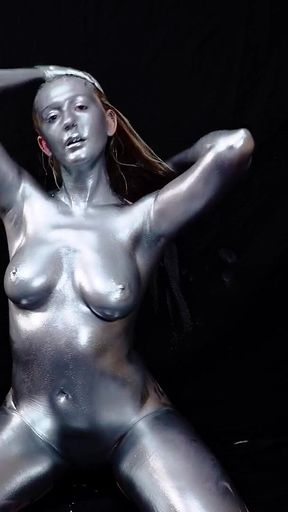 Full Body Silver Body Paint Application & Solo Play - HD - 0:39 video - from FapHouse