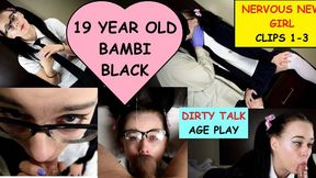 Little Bambi Black instructed by dirty old man how to slowly deepthroat a cock until her eyes water and gags CLIPS #1-3 - HD - 85:42 video - featuring Bambi Blacks - from Clips4sale