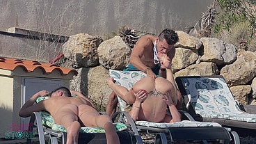 A special threesome on a swimming pool hotel - HD - 18:16 video - from Sheer