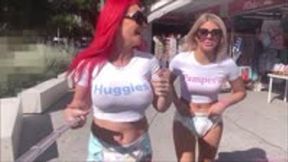 Roxi Keogh + Kelly Knickx walk through a hotel-lobby wearing Nappies! | (June 2023) - SD - 3:26 video - from Clips4sale